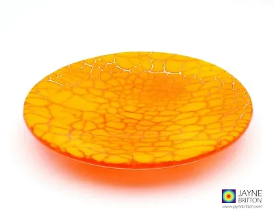 Buy Crackle Effect Fused Glass Bowl, Orange Yellow, Trinket Bowl, Ring Dish • 25£