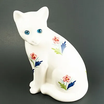 Buy ELPA Alcobaca Portugal Porcelain Sitting Cat Figurine Floral Blue Glass Eyes 10  • 31.10£