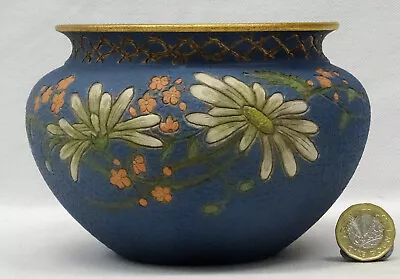 Buy Antique Calvert & Lovatt Langley Ware Squat Vase Blue Stippled Floral C1880's • 69£