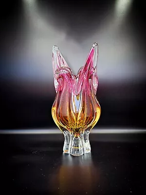 Buy Large Vintage Czech Chribska Pink & Orange Art Glass Vase By J. Hospodka • 79.90£