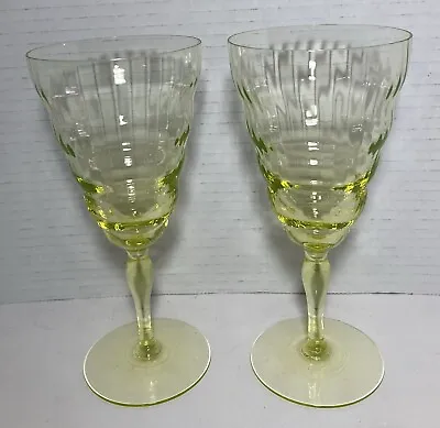Buy Pair Of Utility Wine Vaseline Depression Footed Glass 7  Goblets • 61.30£