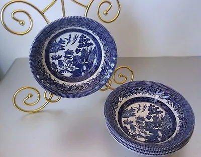 Buy 4 Crown Clarence Blue Willow 6 1/4  Cereal Bowls Made In England Swirled • 24.06£