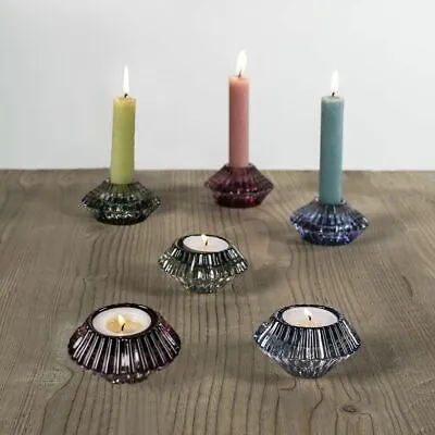 Buy Reversible Candle Tea Light Holder - Small Coloured Glass Green Blue Purple Grey • 5£