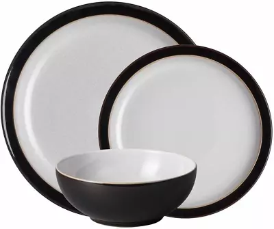 Buy Denby - Elements Black Dinner Set For 4 - 12 Piece Ceramic Tableware Set - Dishw • 157.90£