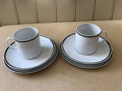 Buy Pair Of Vintage Thomas Cup/Saucer/Plate Trios -White / Silver & Black Bands -VGC • 11.99£