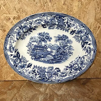 Buy ALFRED MEAKIN TONQUIN Blue & White Oval Serving Meat Platter Plate 31x24cm • 6.99£