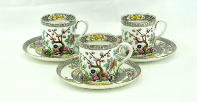 Buy Three Vintage Aynsley Demitasse Coffee Cups & Saucers- Indian Tree Design 1173 • 24£