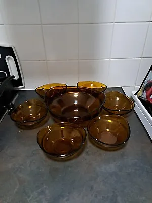 Buy Dessert Serving Bowl Set Of 6 Fruit  Bowls. Beautiful  Amber Colour. • 12£