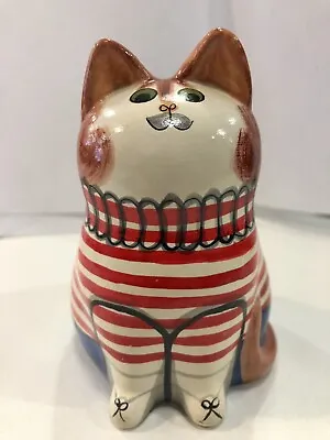 Buy Cat Kitten Joan De Bethel Rye Pottery Figurine Red Blue US Flag • 54£