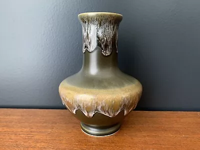 Buy Mid Century Khaki Olive Green Drip Glazed Vase - Kingston Pottery Hull • 8£