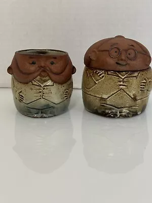 Buy Red Ware Pottery Creamer And Sugar With Lid Grandparents Couple • 14.14£
