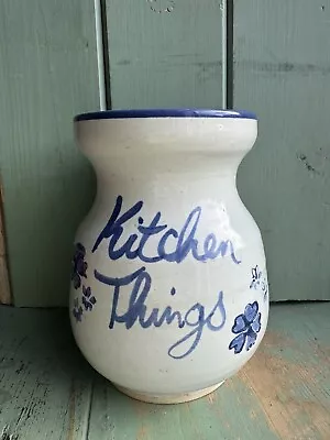 Buy Vintage Moville Donegal Irish Studio Pottery Blue/White Kitchen Things Jar Flora • 8£