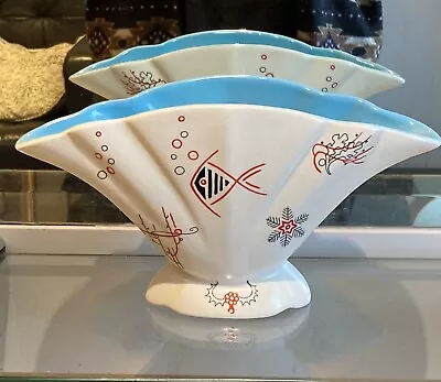 Buy Rare Art Deco Sylvac Fan Shape Mantle Vase - 546 Fish Aquarium Design 1950s • 28.50£