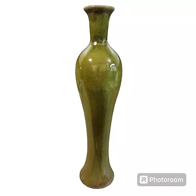 Buy Vintage Art Pottery Vase Green Crackle Glaze Dramatic Elegant Heavy MCM 18” • 37.48£