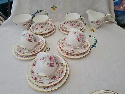 Buy Vintage Royal OSBORNE Bone China PINK Roses Teacups Trios Tea Set JUG & SUGAR • 24.99£