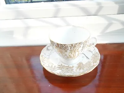 Buy Royal Vale Chinz Tea Cup & Saucer Gold & White Pattern VGC • 5£