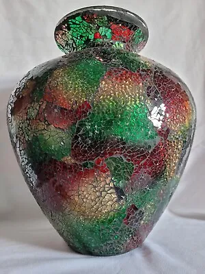 Buy BIG Crackle Glass Vase Red Gold Green Red Funky African Bright NW2 SL2 40cm? • 19.99£