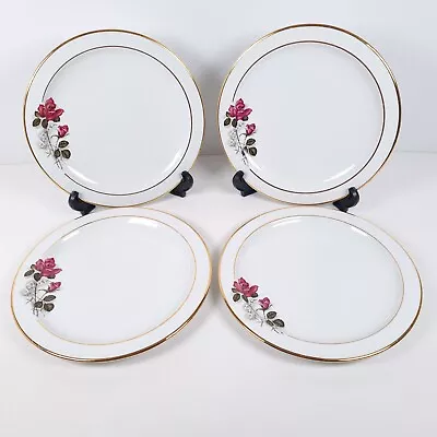 Buy Burleigh Ware Dinner Plates 25cm Pink Floral Rose Gold Rims England Set Of 4 • 22.59£