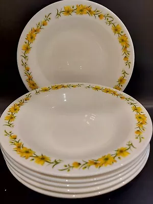 Buy PYREX  Yellow Flower Flat Edge Bowls Soup / Pasta X 6 - Size 8.5 Inch • 30£