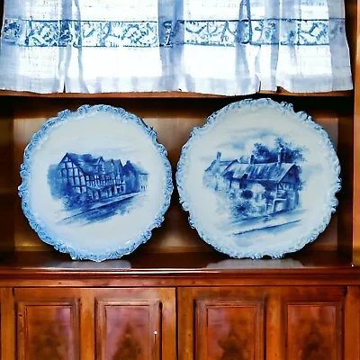 Buy 2 Antique Doulton Burslem Blue Shakespeare & Anne Hathaway's Cottage Plates READ • 74.95£