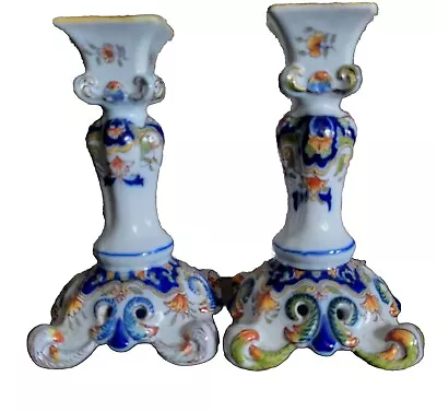 Buy 19thC French Faience Pair Of Candlesticks By Fourmaintraux Freres. Desvres  • 39£