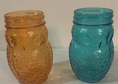 Buy 2 Colored Drinking Glass Mason Jar Owls 3D • 12.51£
