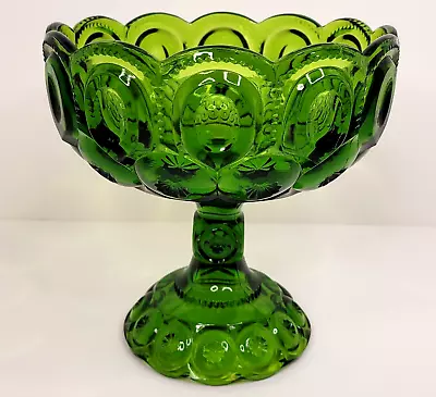 Buy Vintage LE Smith Moon And Stars Green Pedestal Bowl Glass Compote 8 Inch • 47.51£