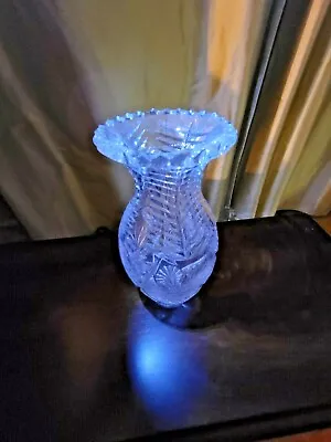 Buy Antique Bohemian Style Pinwheel Etched Crystal Vase Lead Crystal • 42.75£