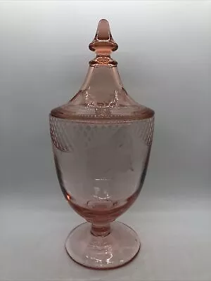 Buy Vintage Elegant Pink Depression Glass Pedestal Candy Dish W/Lid Floral Etched • 23.67£
