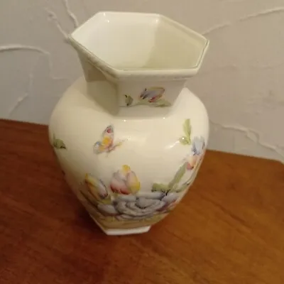 Buy Vintage Aynsley Celeste (19 Cm) Vase Hexagonal Floral Flowers. Excellent Cond. • 6£