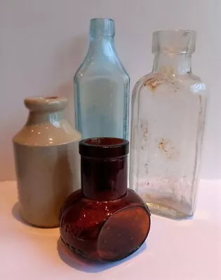 Buy Collection Of Four Antique Glass And Stoneware Bottles Inc Cod Liver Bovril Ink • 9.99£