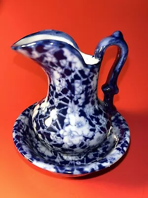 Buy Vintage Victoria Ware Blue And White Ironstone Calico Small Bowl 4  Pitcher Set • 26.85£