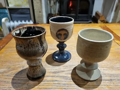 Buy Trio Of Stoneware Studio Pottery Goblets Inc Laugharne Pottery  • 13.99£