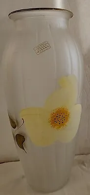 Buy Murano Art Glass Frosted 14'in Vase Hand Painted  VTG Yelow Flower  • 96.50£