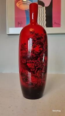 Buy Rare Royal Doulton England 14” Porcelain Flambe Woodcut Vase 1617 Red Black • 100£