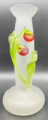 Buy Antique Art Nouveau Kralik Floriform Vase With Applied Glass Cherries 7 3/4” Tal • 147.05£