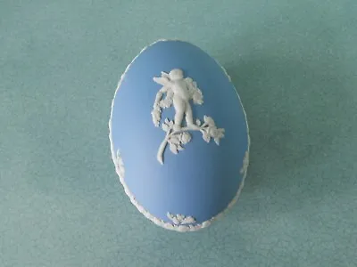 Buy Vintage 1970s Wedgwood Jasperware Large 4  Blue Egg Shaped Trinket Pot - Cherub • 6.95£