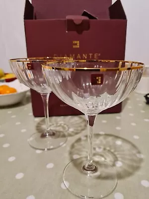Buy Diamante Fine Lead Free Crystal Set Of Two Champagne Coupe Glasses. Brand New! • 17£
