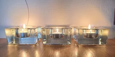 Buy Tea Light Votive Candle Holder Heavy Clear Glass Modern 3 Decor  • 8.95£