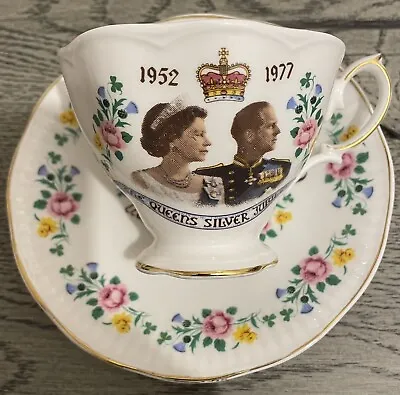 Buy Silver Jubilee Fine Bone China Cup And Saucer 1977 Queen, Prince Philip. Used. • 10£