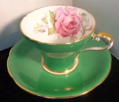 Buy Aynsley England Green Cabbage Rose Corset C957D Cup Saucer Vintage Bone China • 52.11£