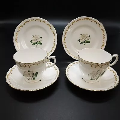 Buy Crown Staffordshire Bone China White Rose Trio Sets X2 Tea Cup/Saucer/Side Plate • 10£