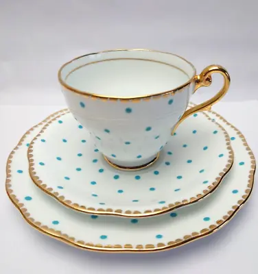 Buy Royal Standard Tea Trio  Blue Polka Dot Hand Painted Cup Sacuer Cake Plate  • 21.99£
