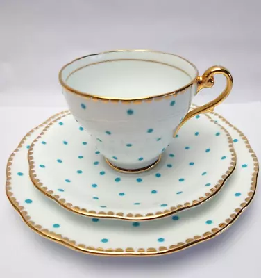Buy Royal Standard Tea Trio Hand Painted Blue Polka Dot • 23.99£