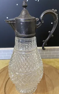 Buy Crystal Glass Jug Decanter Sheratonn Silver Plate Large & Heavy Made In Italy • 15.99£