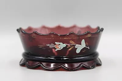 Buy Antique Amethyst Glass Dish Bowl With Hand Painting And Gilding Ca. 1881 • 28.30£