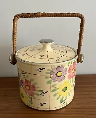 Buy Vintage Arthur Wood Ceramic Biscuit Barrel Jar Wicker Handle 14cm Floral Retro • 12.99£