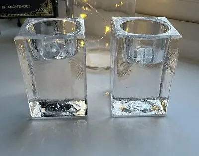 Buy Kosta Boda Glass Swedish Clear Crystal Ice Cube Votive Tealight Candle Holder X2 • 20£
