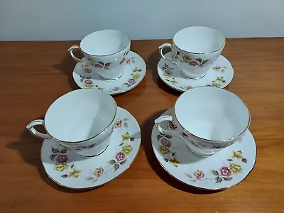 Buy 4 X Vintage Duchess “Romance” Fine Bone China Flower Teacups & Saucers • 28£