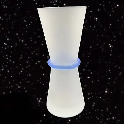 Buy Vintage Frosted Art Glass Vase White With Applied Blue On The Center 6.5”T 2.75” • 21.41£